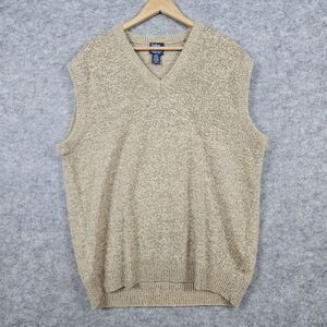 John Blair Men's Sweater Vest Size Large Tan V-Neck Acrylic Wool Nylon Polyester